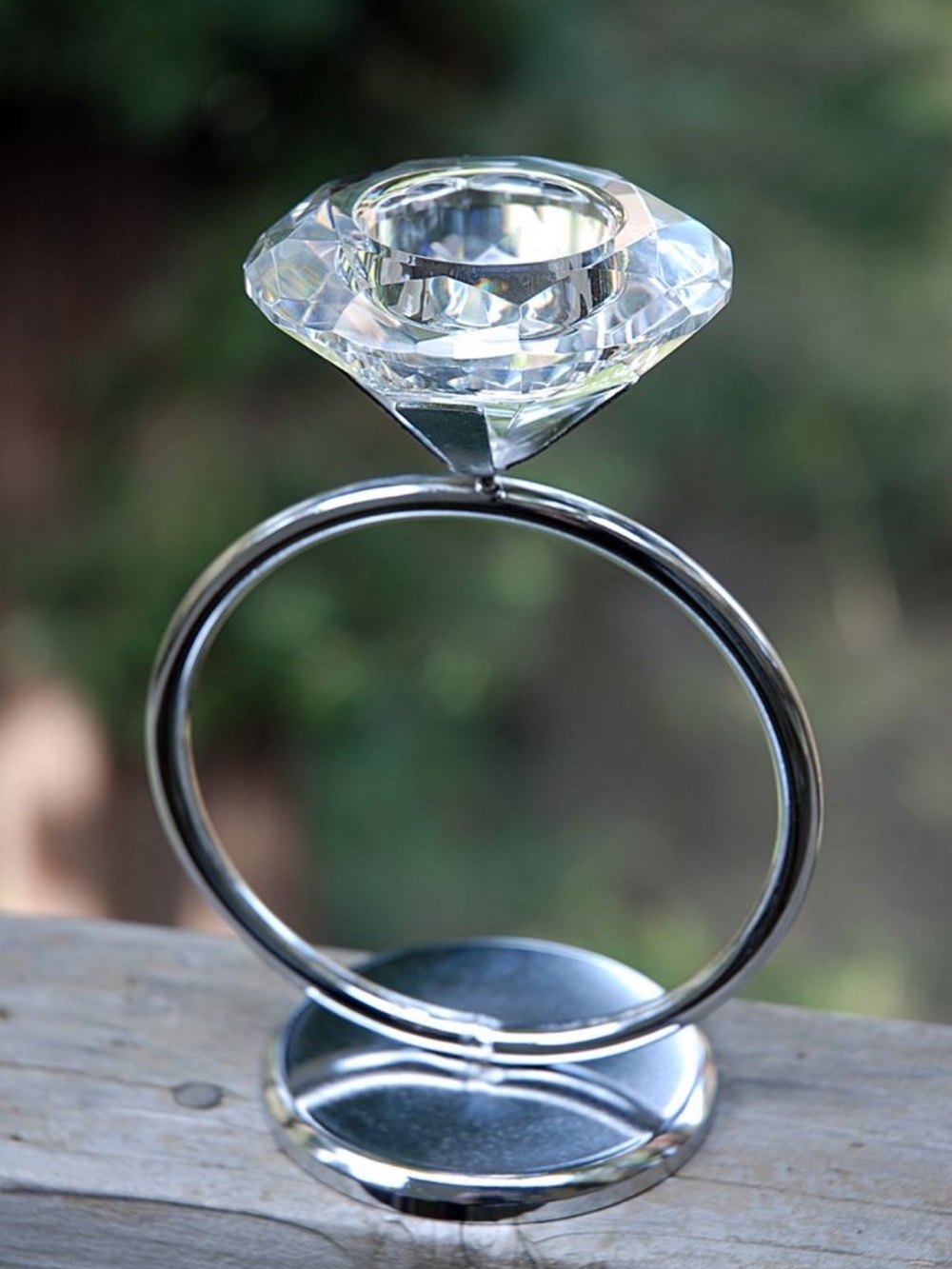 Crystal Diamond Ring Tealight Holder - Clear and Silver Home Accent